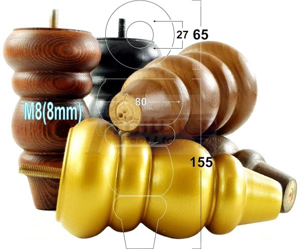 4 Replacement Turned Wooden Furniture Sofa Legs M8 Chair Settee Feet 155mm High - Image 3