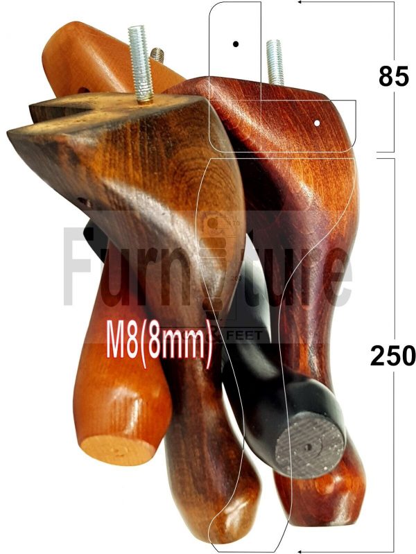 4 Replacement Traditional Queen Anne Furniture Legs 250mm High Sofa Chair Beds - Image 8