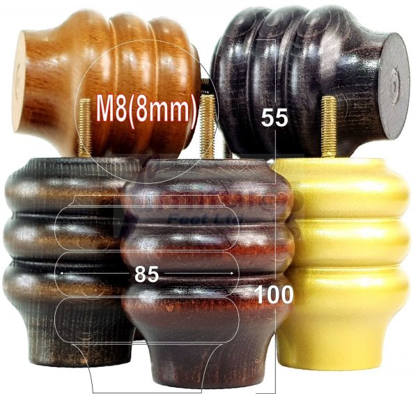 4 Replacement Turned Mahogany Wood Furniture Sofa Leg M8 Chair Settee Feet 100mm - Image 15