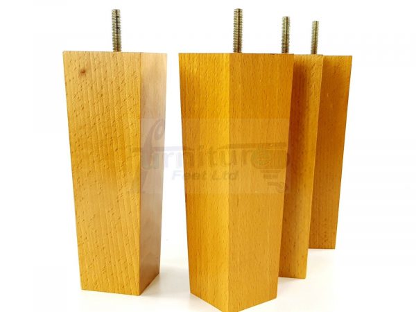 4 Square Wood Legs Replacement Block Furniture Feet 100 - 240mm High M8 Oak - Image 3