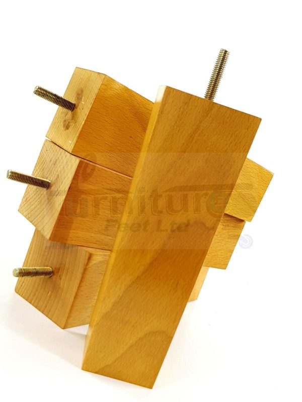 4 Square Wood Legs Replacement Block Furniture Feet 100 - 240mm High M8 Oak - Image 5