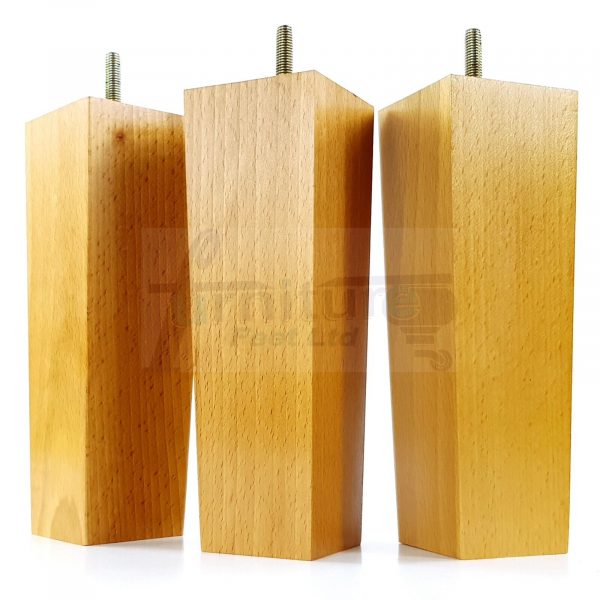 4 Square Wood Legs Replacement Block Furniture Feet 100 - 240mm High M8 Oak - Image 9