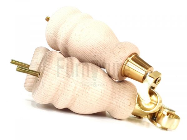 4 Turned Wooden Furniture Leg & Brass Castor Wheel Bun Feet Raw M8 200mm High - Image 7