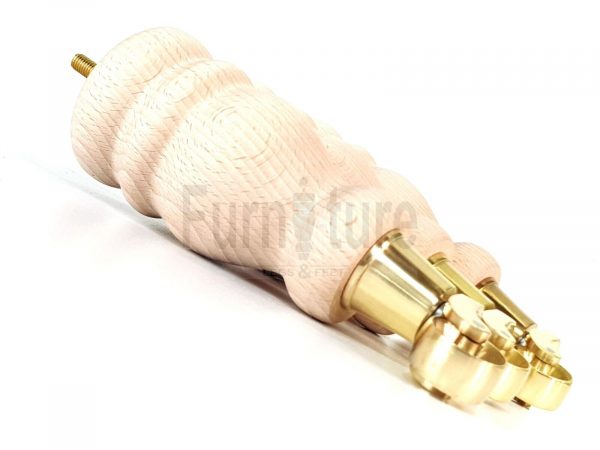 4 Turned Wooden Furniture Leg & Brass Castor Wheel Bun Feet Raw M8 200mm High - Image 8