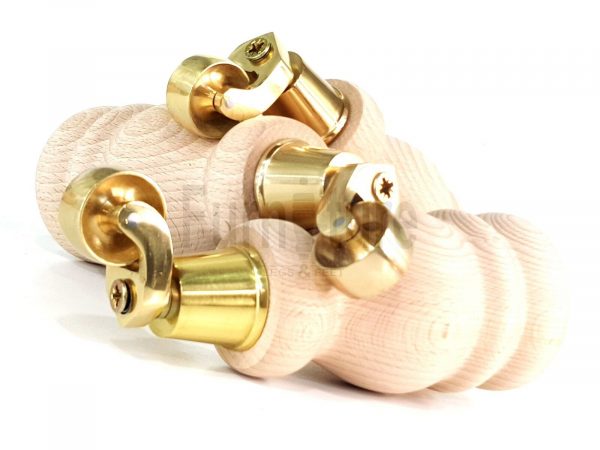 4 Turned Wooden Furniture Leg & Brass Castor Wheel Bun Feet Raw M8 200mm High - Image 9