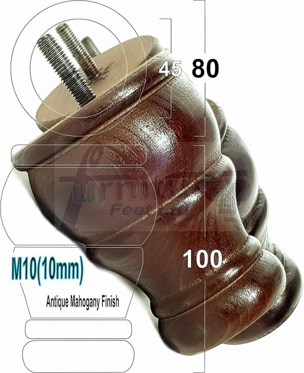 4 WOOD BUN FEET ANTIQUE MAHOGANY TURNED FURNITURE LEGS  SOFA CHAIR FOOTSTOOL M10