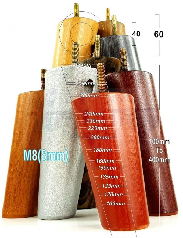 4x ANGLED WOODEN SETTEE LEGS 240mm High SOFA FURNITURE REPLACEMENT FEET M8(8mm) - Image 10