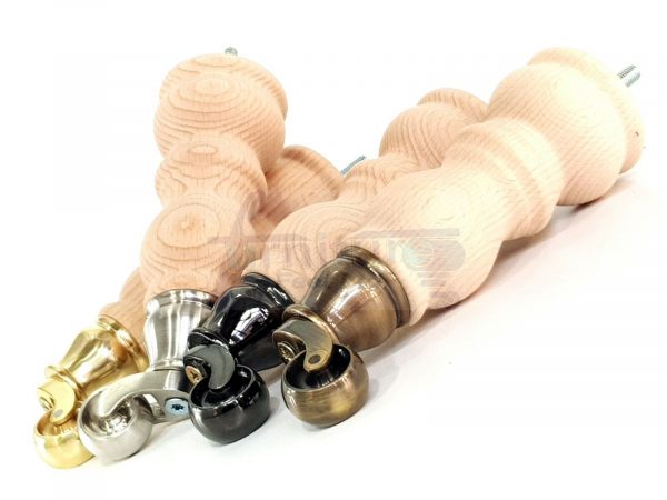 4x RAW WOODEN FURNITURE SOFA LEGS M8 REPLACEMENT FEET WITH CASTORS 215mm HIGH - Image 11