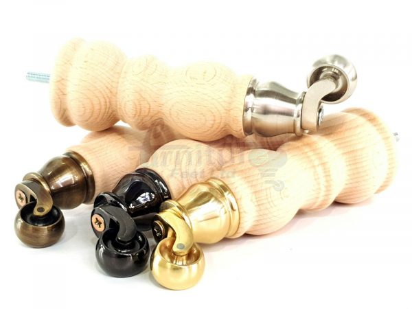 4x RAW WOODEN FURNITURE SOFA LEGS M8 REPLACEMENT FEET WITH CASTORS 215mm HIGH - Image 12