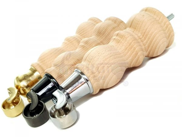 4x RAW WOODEN FURNITURE SOFA LEGS M8 REPLACEMENT FEET WITH CASTORS 215mm HIGH - Image 8