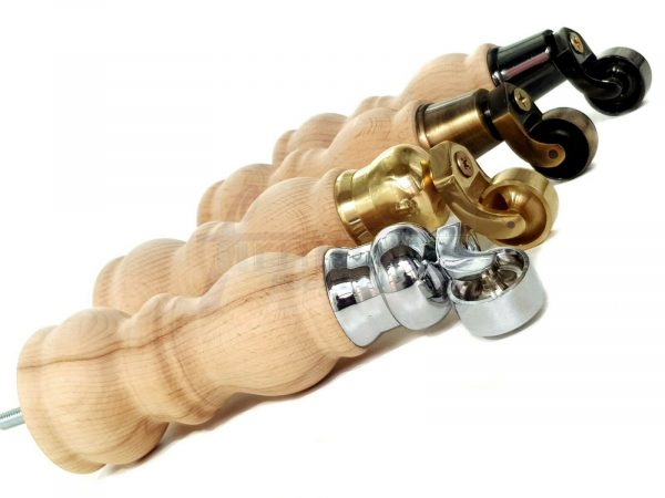 4x RAW WOODEN FURNITURE SOFA LEGS M8 REPLACEMENT FEET WITH CASTORS 215mm HIGH - Image 10