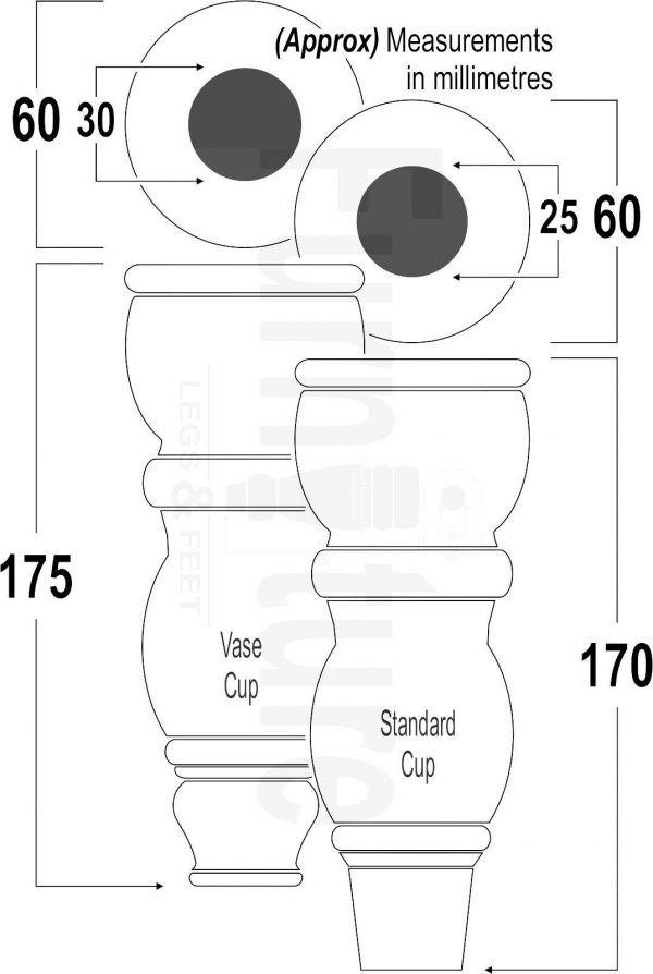 4x Slipper Cup Wood Furniture Legs M8 Replacement Sofa, Chair, Settee Feet 175mm - Image 3