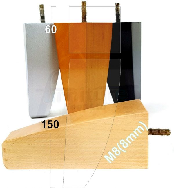 4x TAPERED WOODEN SOFA LEGS 150mm High CHAIR REPLACEMENT FURNITURE FEET M8(8mm)
