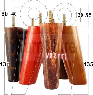 4x Turned Wood Furniture Settee Leg M8 Replacement Feet Chairs Stools Sofa 135mm