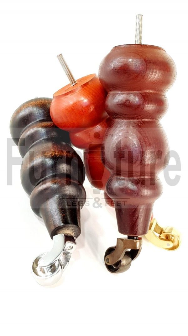 4x Turned Wood Furniture Sofa Legs M8 Replacement Feet With Castors 250mm High - Image 10