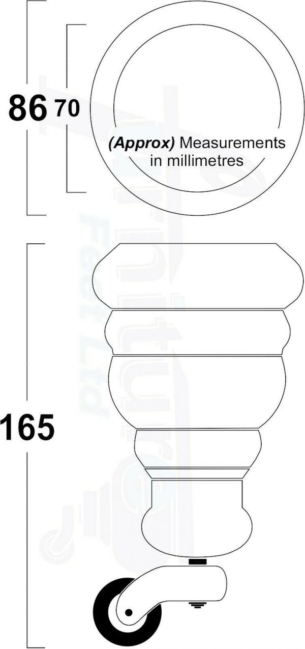 4x WOOD FURNITURE LEGS M8 REPLACEMENT BRASS CAULDRON CASTOR FEET 165mm HIGH - Image 3
