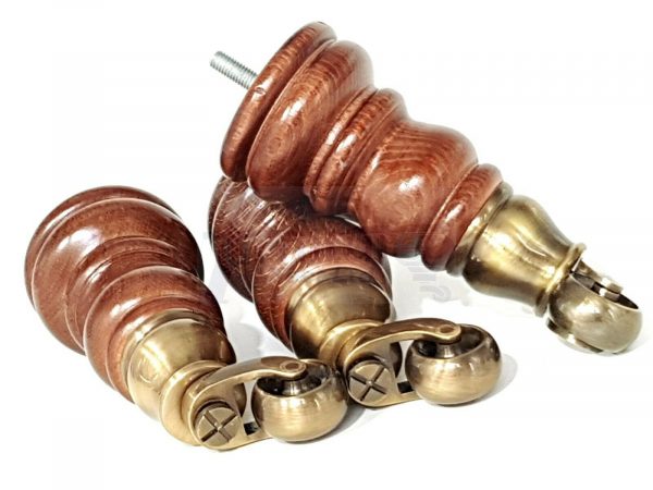 4x WOOD MAHOGANY BRASS CASTOR FURNITURE CHAIR LEGS M8(8mm) SOFA FEET 155mm HIGH - Image 5