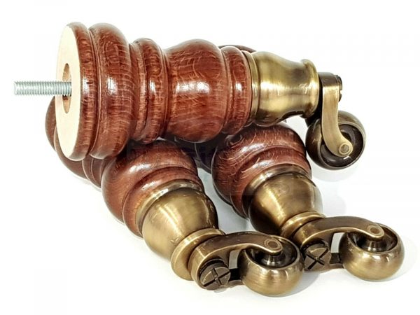 4x WOOD MAHOGANY BRASS CASTOR FURNITURE CHAIR LEGS M8(8mm) SOFA FEET 155mm HIGH - Image 7