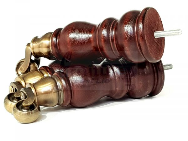 4x WOOD MAHOGANY BRASS CASTOR FURNITURE CHAIR LEGS M8(8mm) SOFA FEET 205mm HIGH - Image 11