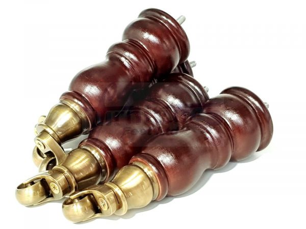 4x WOOD MAHOGANY BRASS CASTOR FURNITURE CHAIR LEGS M8(8mm) SOFA FEET 205mm HIGH - Image 4