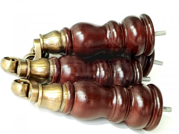 4x WOOD MAHOGANY BRASS CASTOR FURNITURE CHAIR LEGS M8(8mm) SOFA FEET 205mm HIGH - Image 5