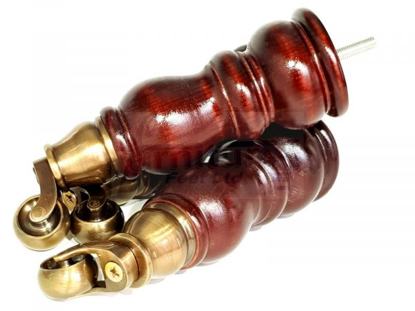 4x WOOD MAHOGANY BRASS CASTOR FURNITURE CHAIR LEGS M8(8mm) SOFA FEET 205mm HIGH - Image 6