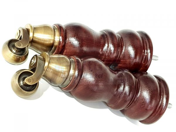 4x WOOD MAHOGANY BRASS CASTOR FURNITURE CHAIR LEGS M8(8mm) SOFA FEET 205mm HIGH - Image 8