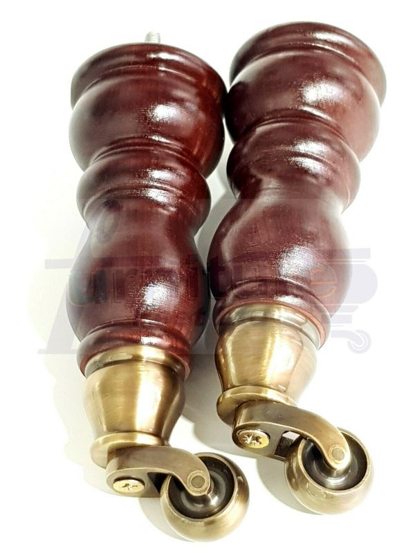 4x WOOD MAHOGANY BRASS CASTOR FURNITURE CHAIR LEGS M8(8mm) SOFA FEET 205mm HIGH - Image 9