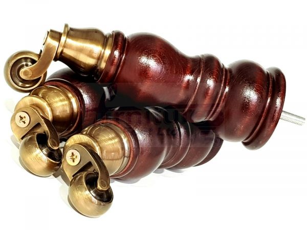 4x WOOD MAHOGANY BRASS CASTOR FURNITURE CHAIR LEGS M8(8mm) SOFA FEET 205mm HIGH - Image 10
