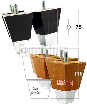 4x Wood Furniture Sofa Leg M8 Replacement Chair, Settee Feet & Slipper Cup 110mm
