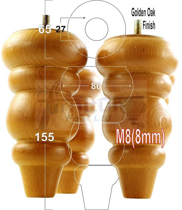 4 Replacement Turned Wooden Furniture Sofa Legs M8 Chair Settee Feet 155mm High - Image 16