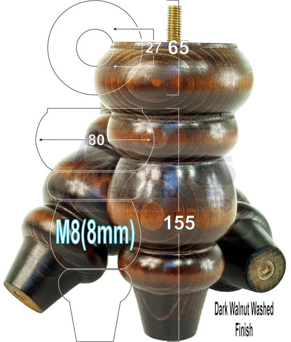 4 Replacement Turned Wooden Furniture Sofa Legs M8 Chair Settee Feet 155mm High - Image 15