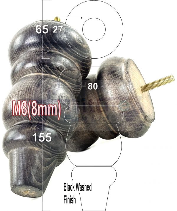 4 Replacement Turned Wooden Furniture Sofa Legs M8 Chair Settee Feet 155mm High - Image 12