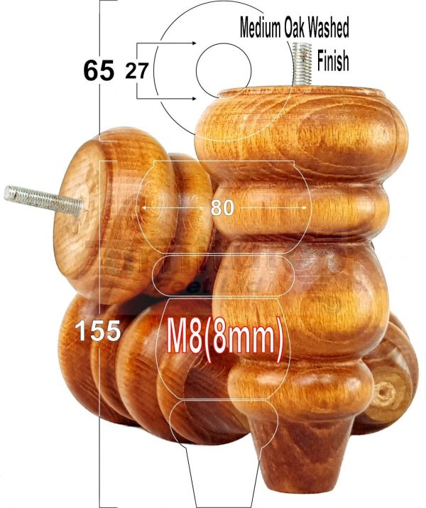 4 Replacement Turned Wooden Furniture Sofa Legs M8 Chair Settee Feet 155mm High - Image 18