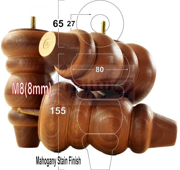 4 Replacement Turned Wooden Furniture Sofa Legs M8 Chair Settee Feet 155mm High - Image 29