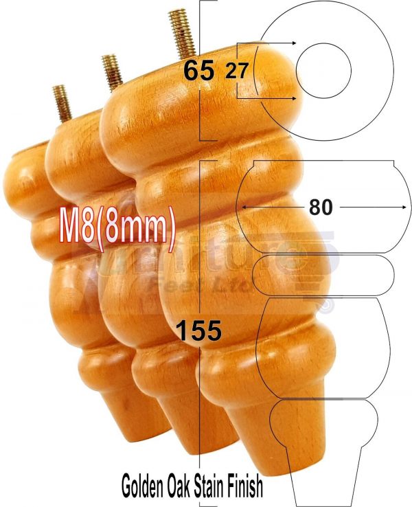 4 Replacement Turned Wooden Furniture Sofa Legs M8 Chair Settee Feet 155mm High - Image 28
