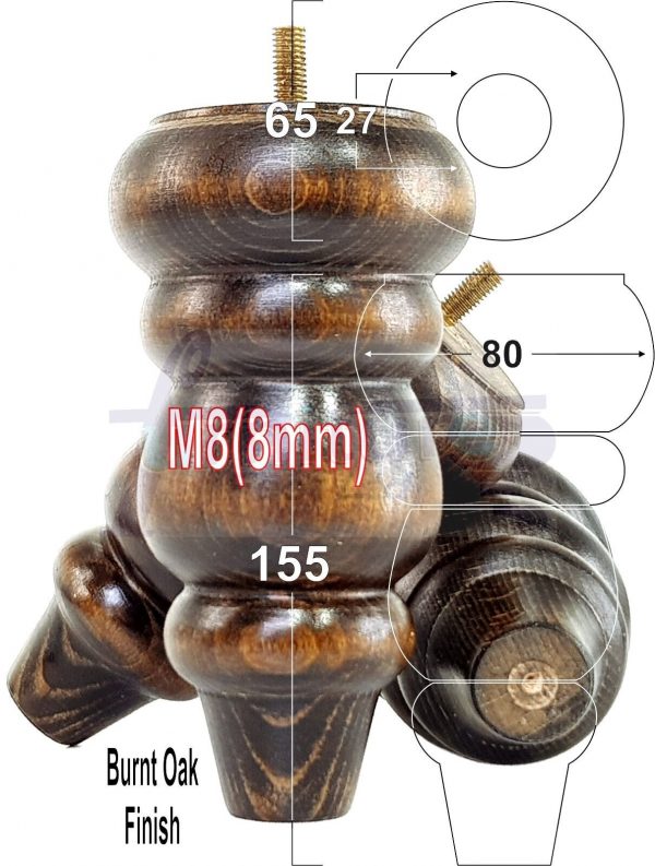 4 Replacement Turned Wooden Furniture Sofa Legs M8 Chair Settee Feet 155mm High - Image 35