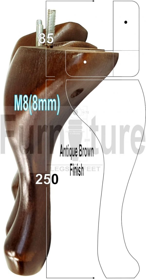 4 Replacement Traditional Queen Anne Furniture Legs 250mm High Sofa Chair Beds - Image 19