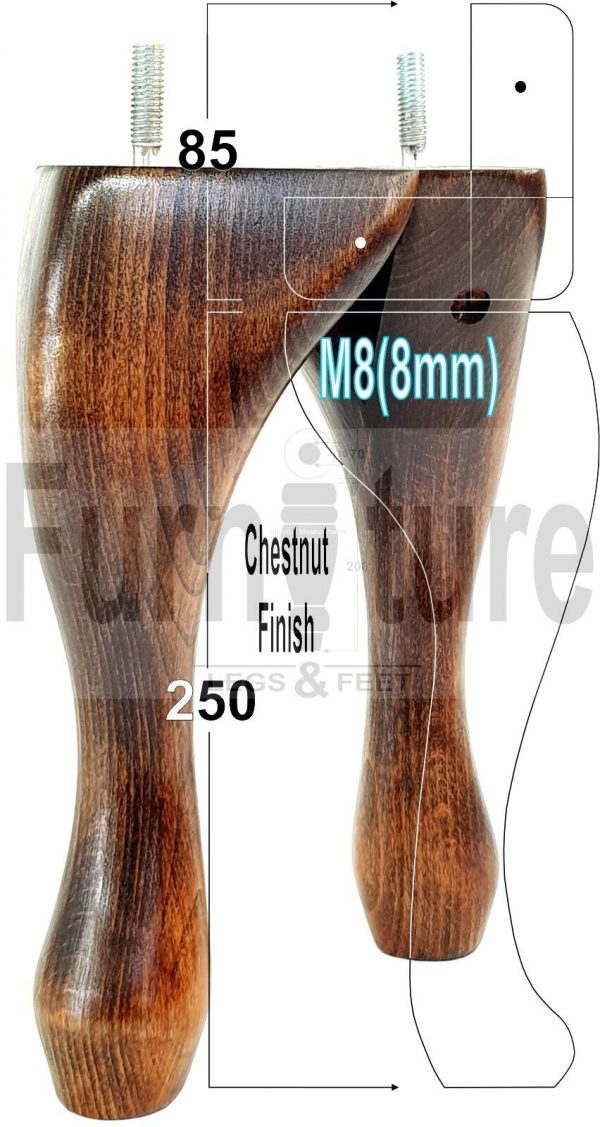 4 Replacement Traditional Queen Anne Furniture Legs 250mm High Sofa Chair Beds - Image 48