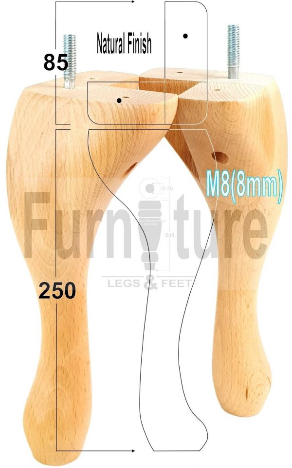 4 Replacement Traditional Queen Anne Furniture Legs 250mm High Sofa Chair Beds - Image 29