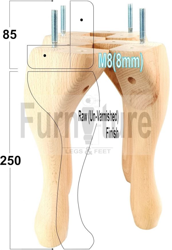 4 Replacement Traditional Queen Anne Furniture Legs 250mm High Sofa Chair Beds - Image 34