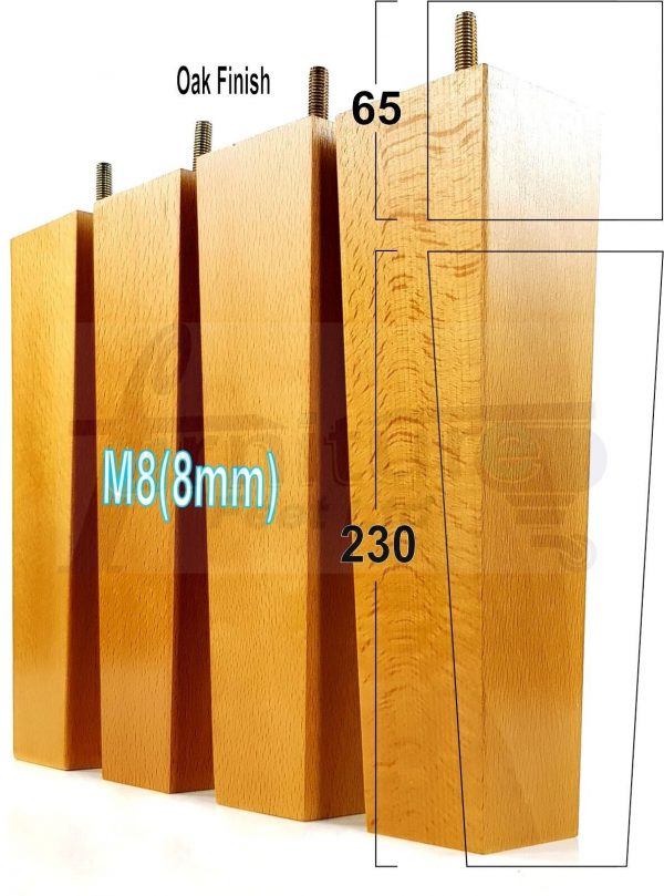 4 Square Wood Legs Replacement Block Furniture Feet 100 - 240mm High M8 Oak - Image 17