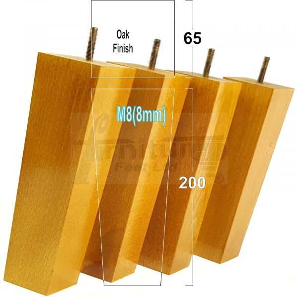 4 Square Wood Legs Replacement Block Furniture Feet 100 - 240mm High M8 Oak - Image 15
