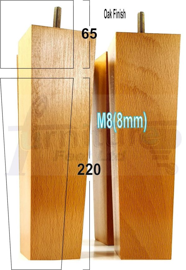 4 Square Wood Legs Replacement Block Furniture Feet 100 - 240mm High M8 Oak - Image 16