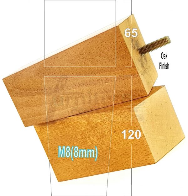4 Square Wood Legs Replacement Block Furniture Feet 100 - 240mm High M8 Oak - Image 13