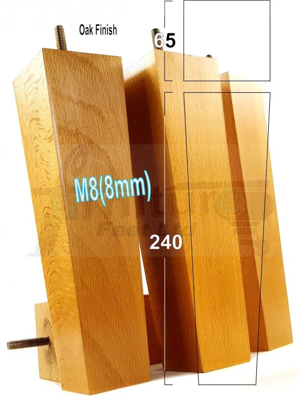 4 Square Wood Legs Replacement Block Furniture Feet 100 - 240mm High M8 Oak - Image 18