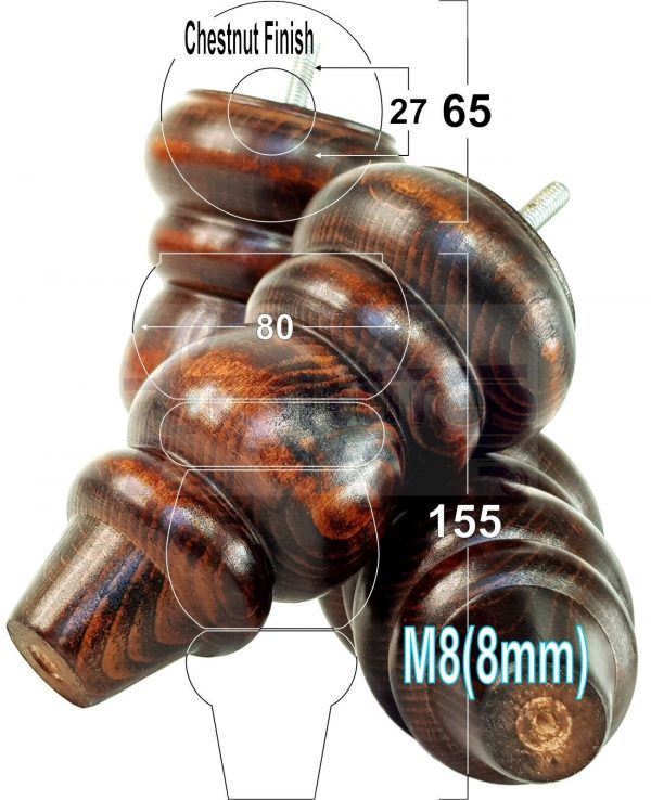 4 Turned Wood Sofa Legs 150mm High Replacement Furniture Feet Chairs Cabinets M8 - Image 33