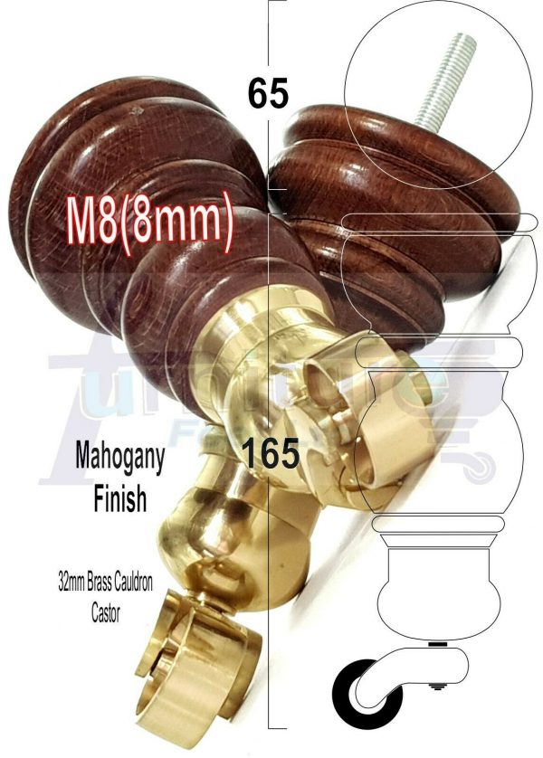 4 WOODEN FURNITURE LEGS M8 REPLACEMENT FEET WITH MULTIPLE CASTORS 165mm HIGH - Image 17