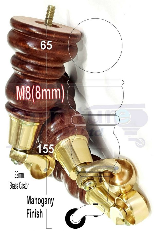 4 WOODEN FURNITURE LEGS M8 REPLACEMENT FEET WITH MULTIPLE CASTORS 165mm HIGH - Image 13