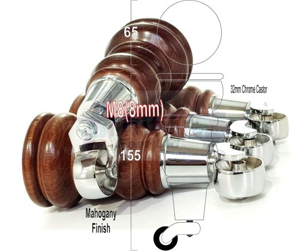 4 WOODEN FURNITURE LEGS M8 REPLACEMENT FEET WITH MULTIPLE CASTORS 165mm HIGH - Image 14